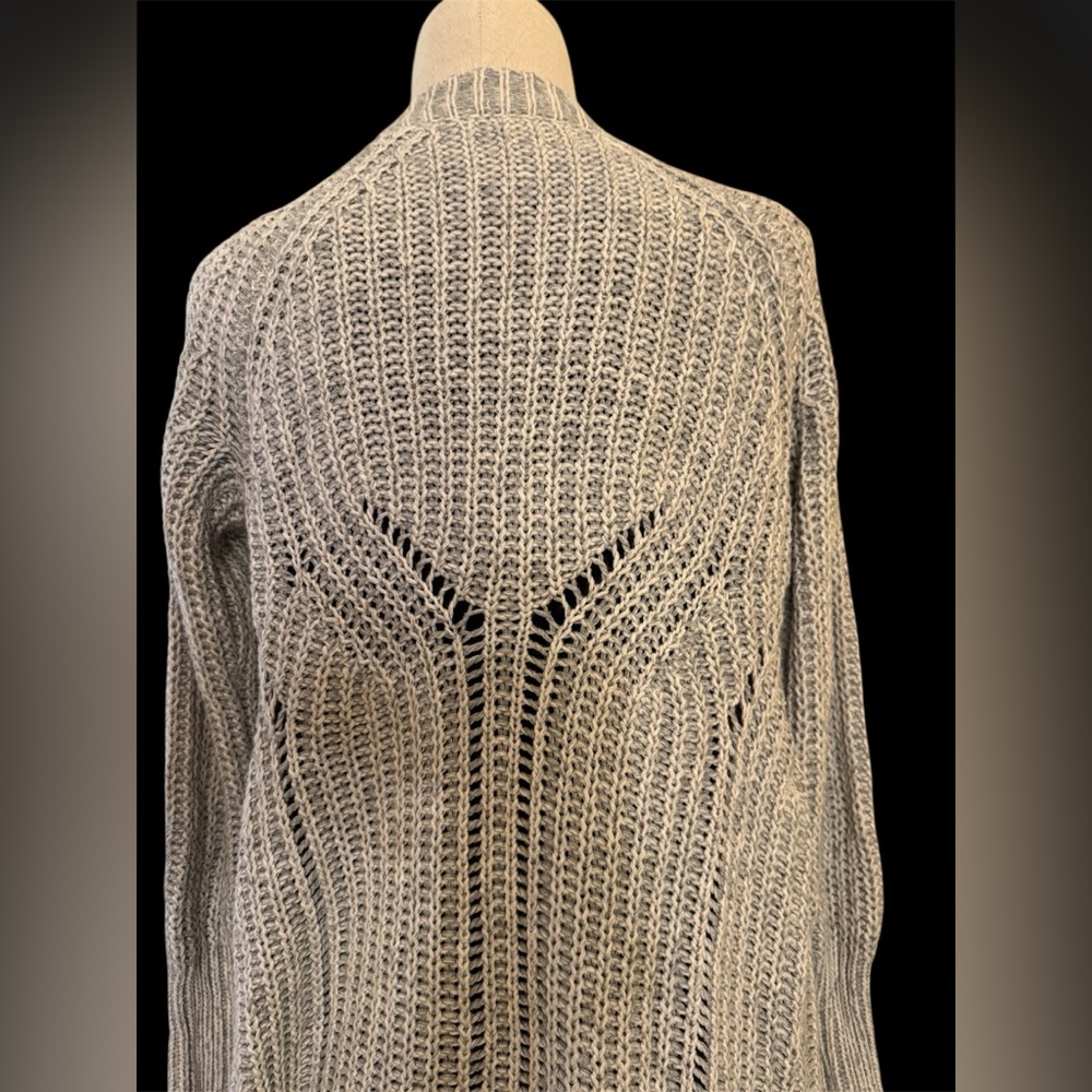 Anthro Moth Grey Open Front Chunky Knit Long Cardigan Cotton/Cashmere Blend SzS - Picture 5 of 15